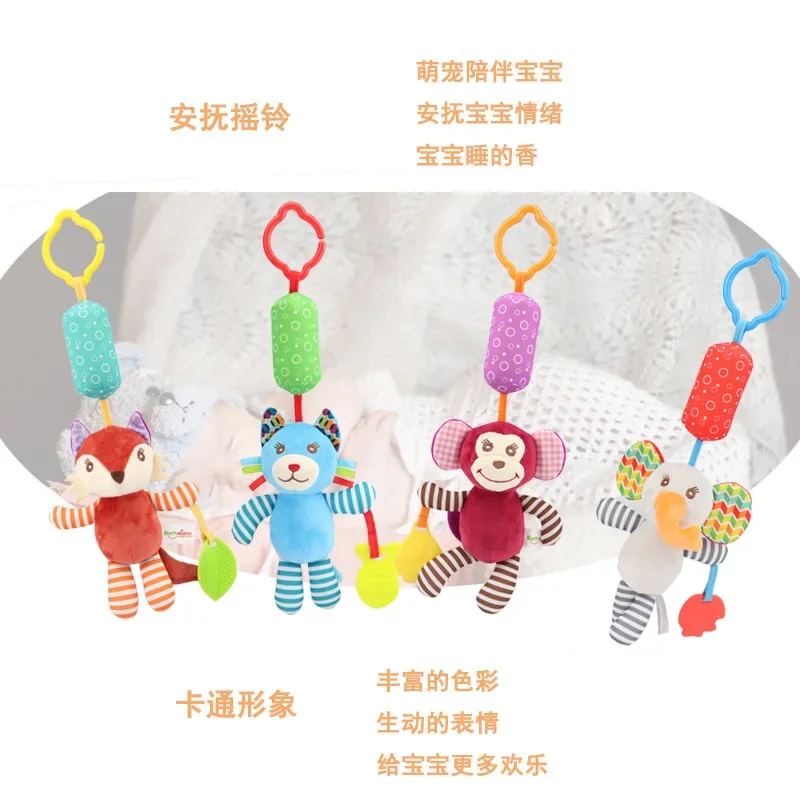 Baby Plush Toy Baby Stroller Bed Hanging Cartoon Animal Wind Chime Toy Newborn Soothing Doll Ringing Bell rattle Toddler Toys