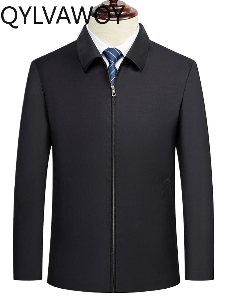 

QYLVAWOY 96% Wool Men's Middle-Aged Leader Cadre Spring Autumn Wool Jacket Lapel Outerwear Men's Autumn Spring Style LJ2125