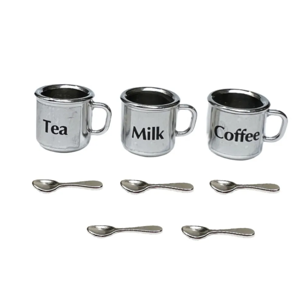 

1 set Tea Cup 1:12 Dollhouse Water Cup Simulation Silver Spoon Dollhouse Miniature Model Furniture DIY Craft