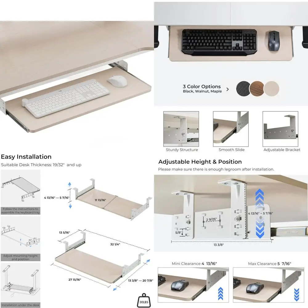 

Большой деревянный выдвижной лоток для клавиатуры и мыши (28x11 дюймов) для домашнего офиса