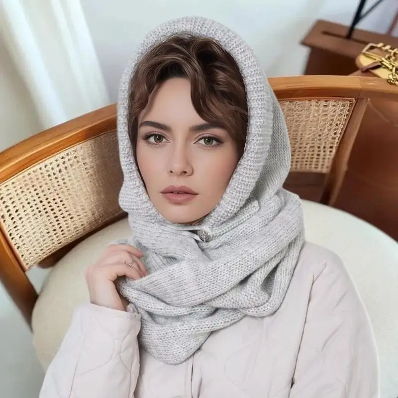 بالاكلافا الشتوية ذات اللون الصلب، قبعة بيني متماسكة كاجوال للنساء، وشاح بياقة الرقبة، مقاوم للرياح والبرودة - هدية مثالية