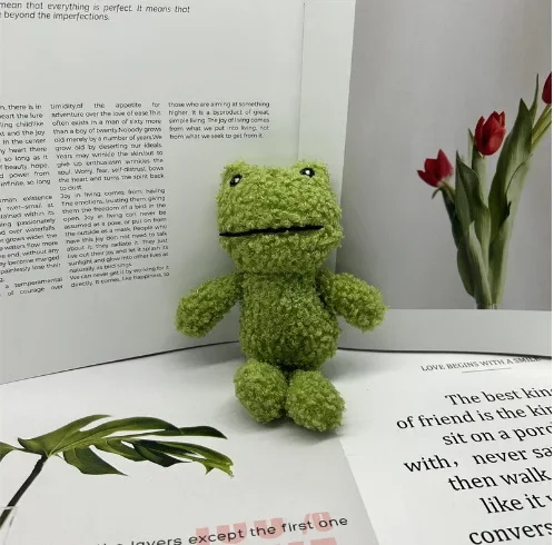 Curly Plush Green Frog Stuffed Doll Cute Mini Frog Plush Toy Soft Fluffy Animal Keychain Ornament Decorative Gift for Girls