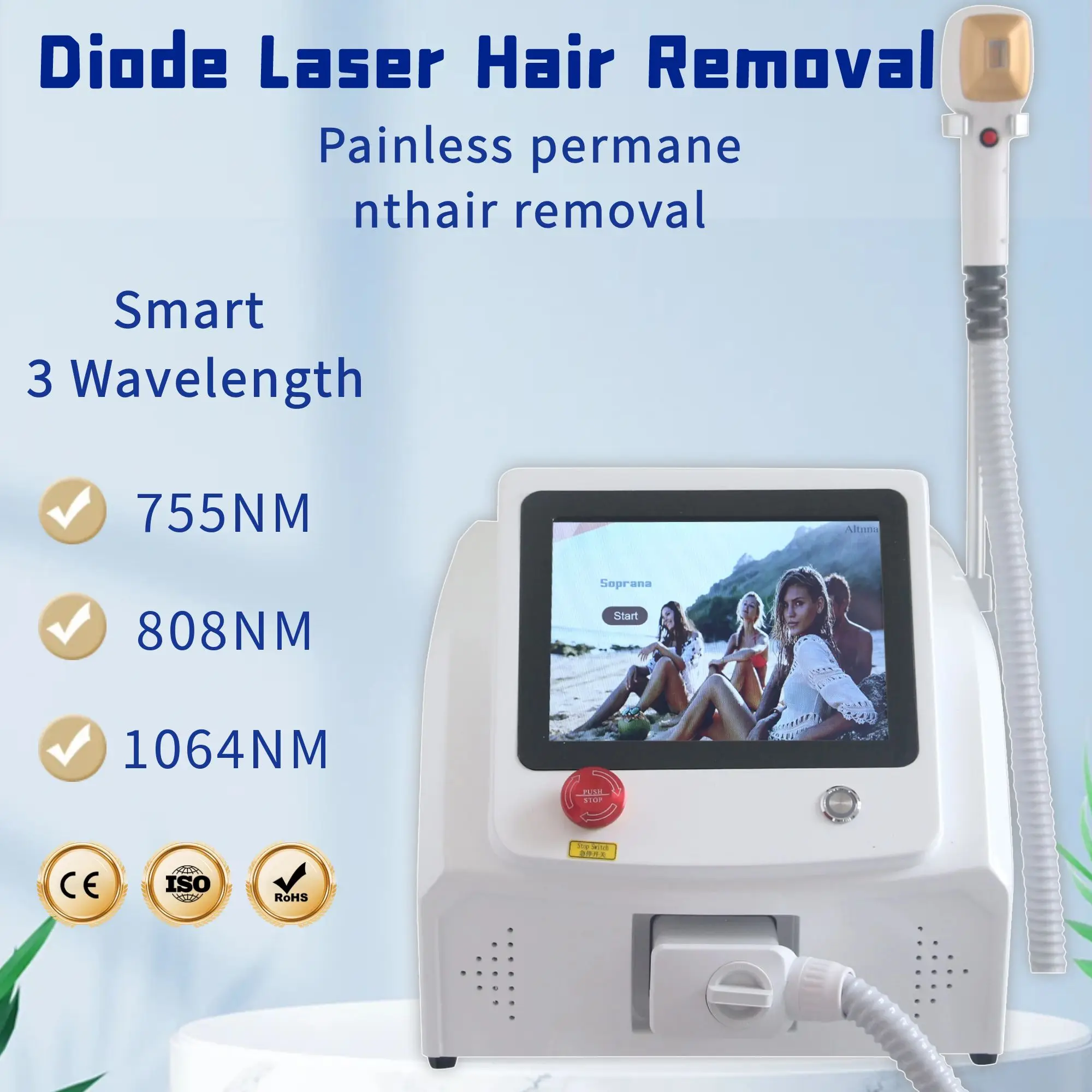 Epilator Ice Platinum 808nm 3 Wavelength Diode Laser Hair Removal Machine Comfortable and Convenient for Beginners High-power