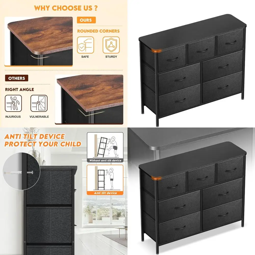 

Комод с изогнутым профилем и 7 выдвижными ящиками, органайзер для хранения, черный тканевый органайзер для шкафа, для спальни и гостиной