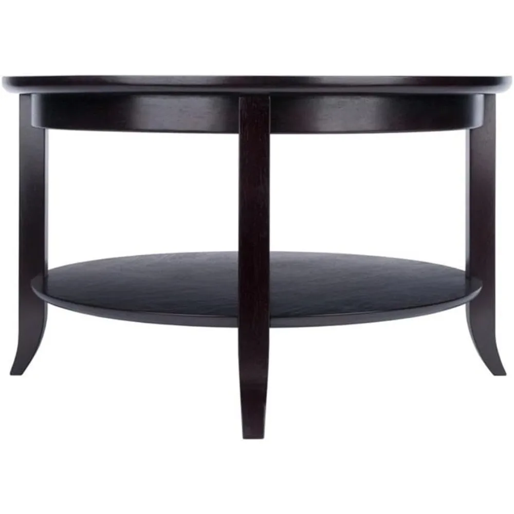 Contemporary Round Wood Coffee Table with Glass Top in Dark Espresso