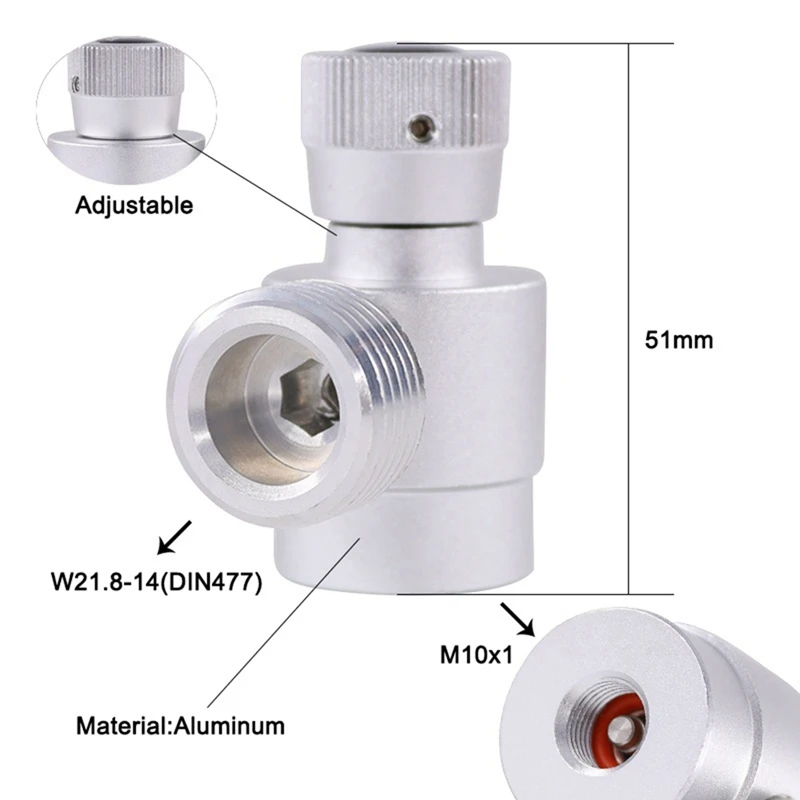 CO2 Cylinder Refill Adapter, Self-Made Gas Cylinder Regulator M10X1 To W21.8-14 Adapter For Argon,CO2,Mixed Gas Durable