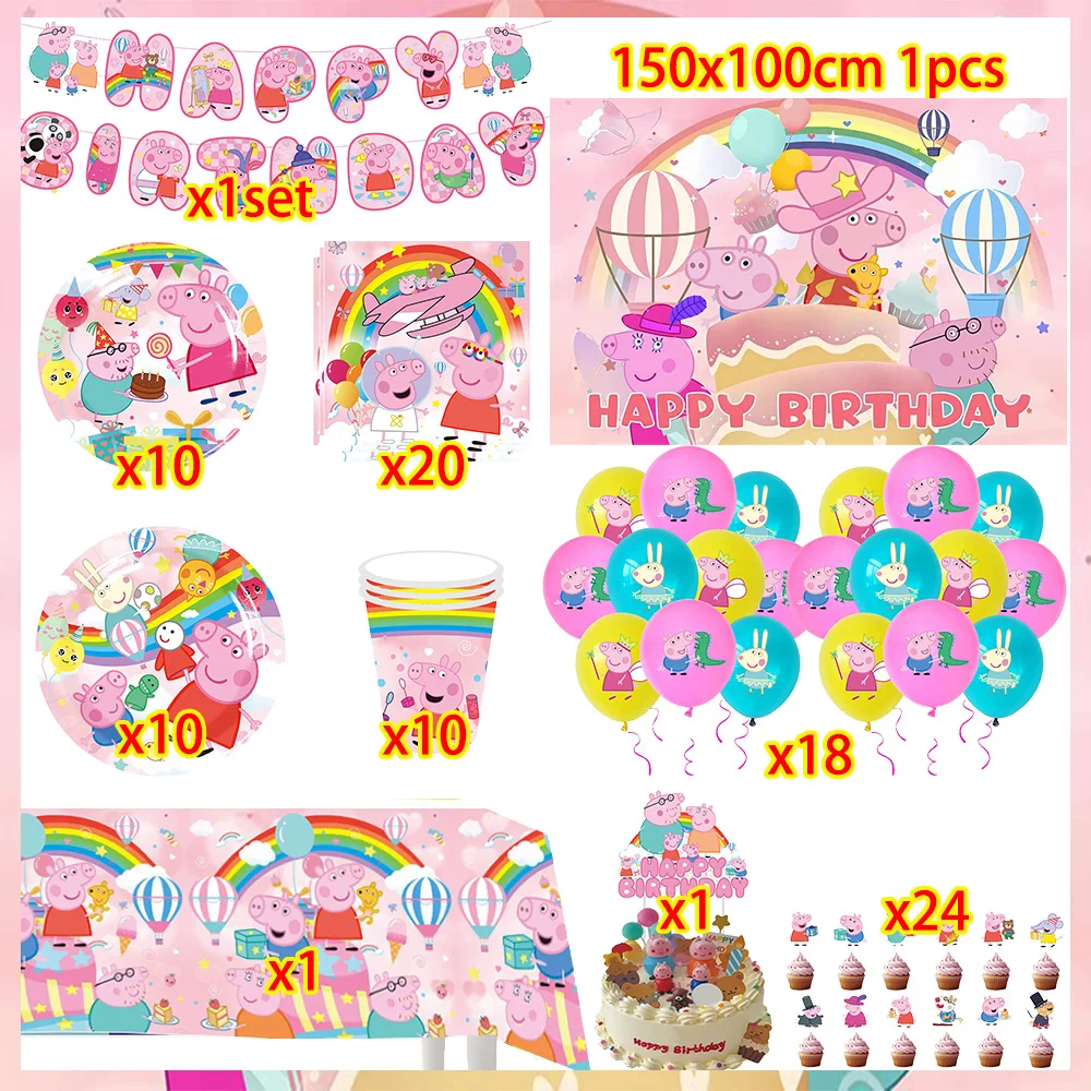 Cartoon Rosa Peppa Pig Geburtstagsparty Dekorations-Set George Pig Partyzubehör Teller Kindergeburtstag Geschenke Babyparty – Detail 25