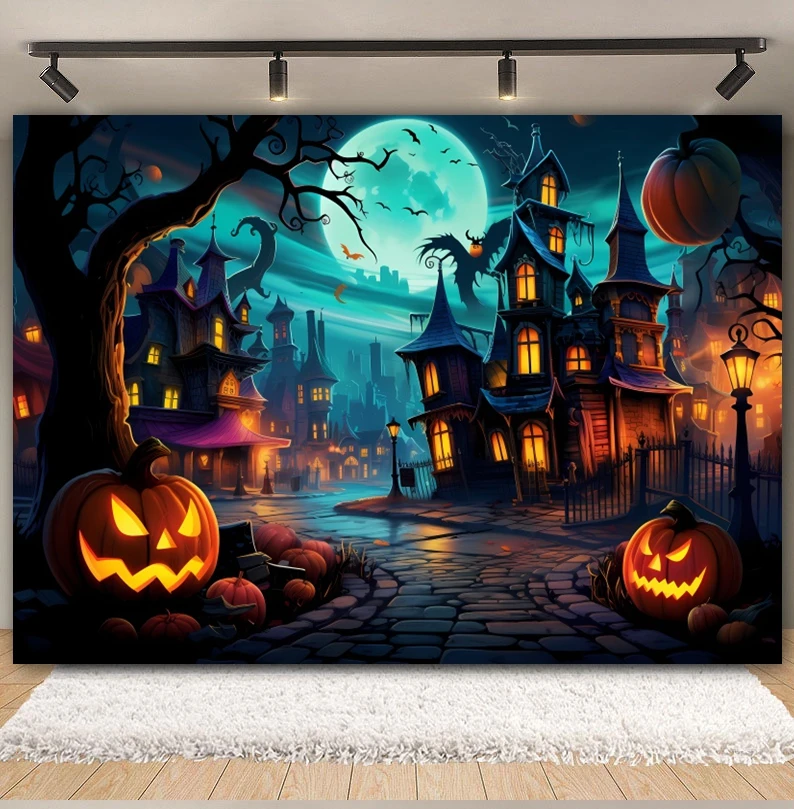 Happy Halloween Photography Backbdrop Horror Night Full Moon Scary Castle Forest Pumpkin Kids Portrait Photo Background Decor