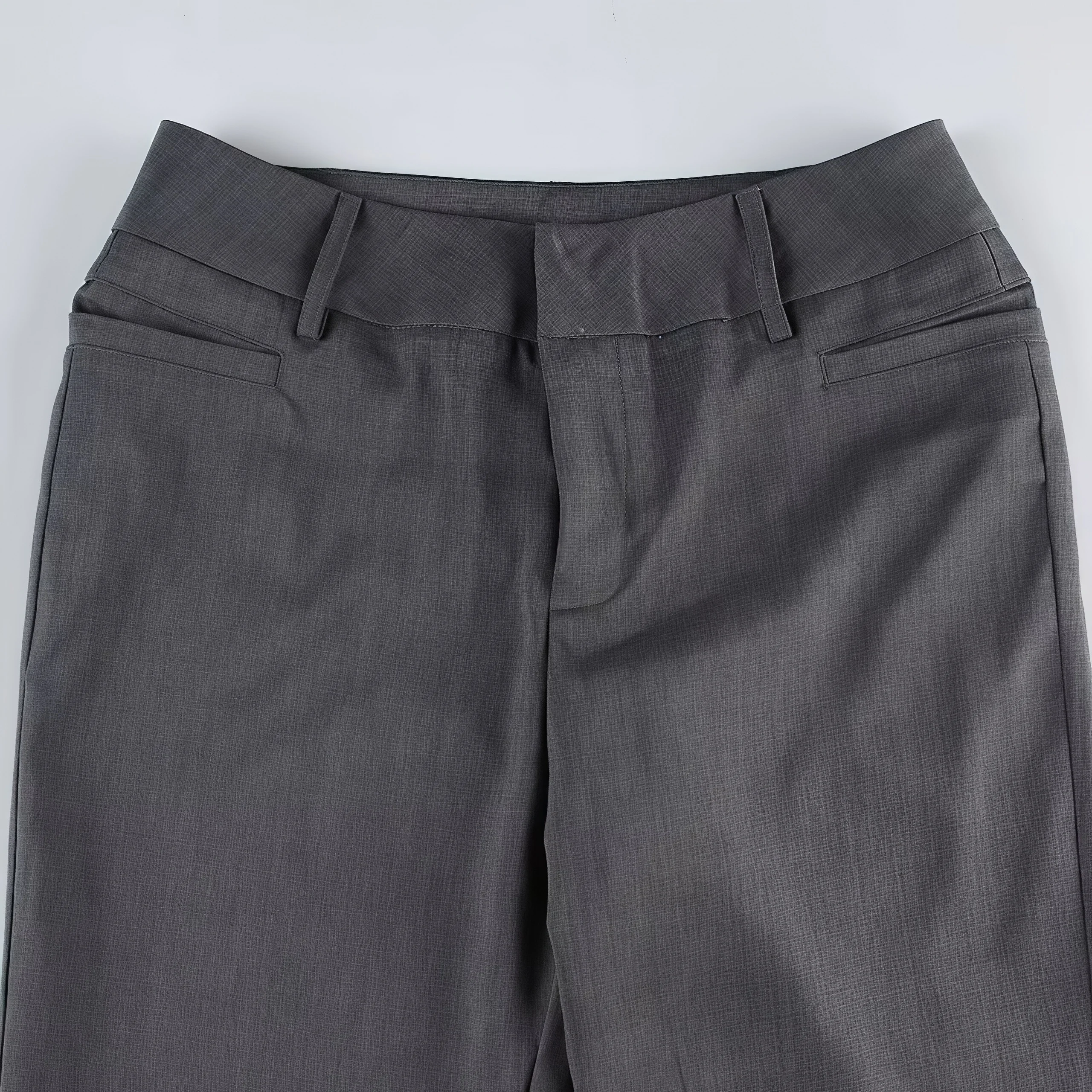 Y2K Retro Low-Rise Geraffte Schlaghose für Damen, Graues Anzugmaterial, Weit Ausgestellte Hose, Vintage Y2K Street Office Casual Lange Hose – Detail 9