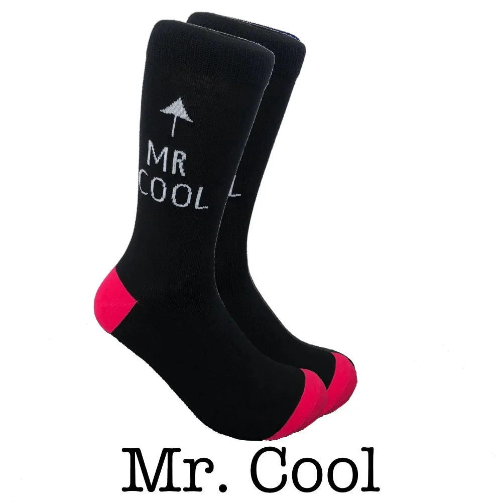 1 par de calcetines de media pantorrilla para hombre con letras MR COOL, adecuados para todas las estaciones, informales de negocios