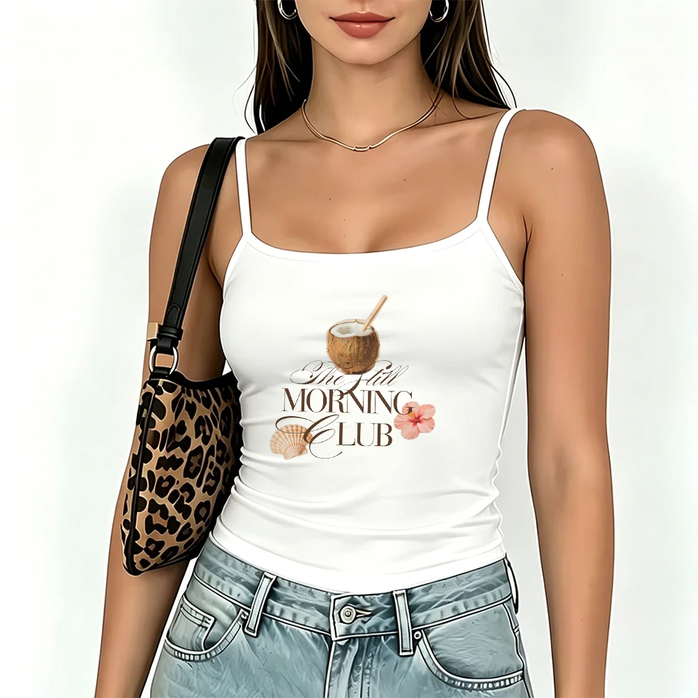 Coconut Drink Graphic Camisole Women Summer The Hill Morning Club Text Tank Top Casual Sleeveless Vest for Beach Holiday Cute