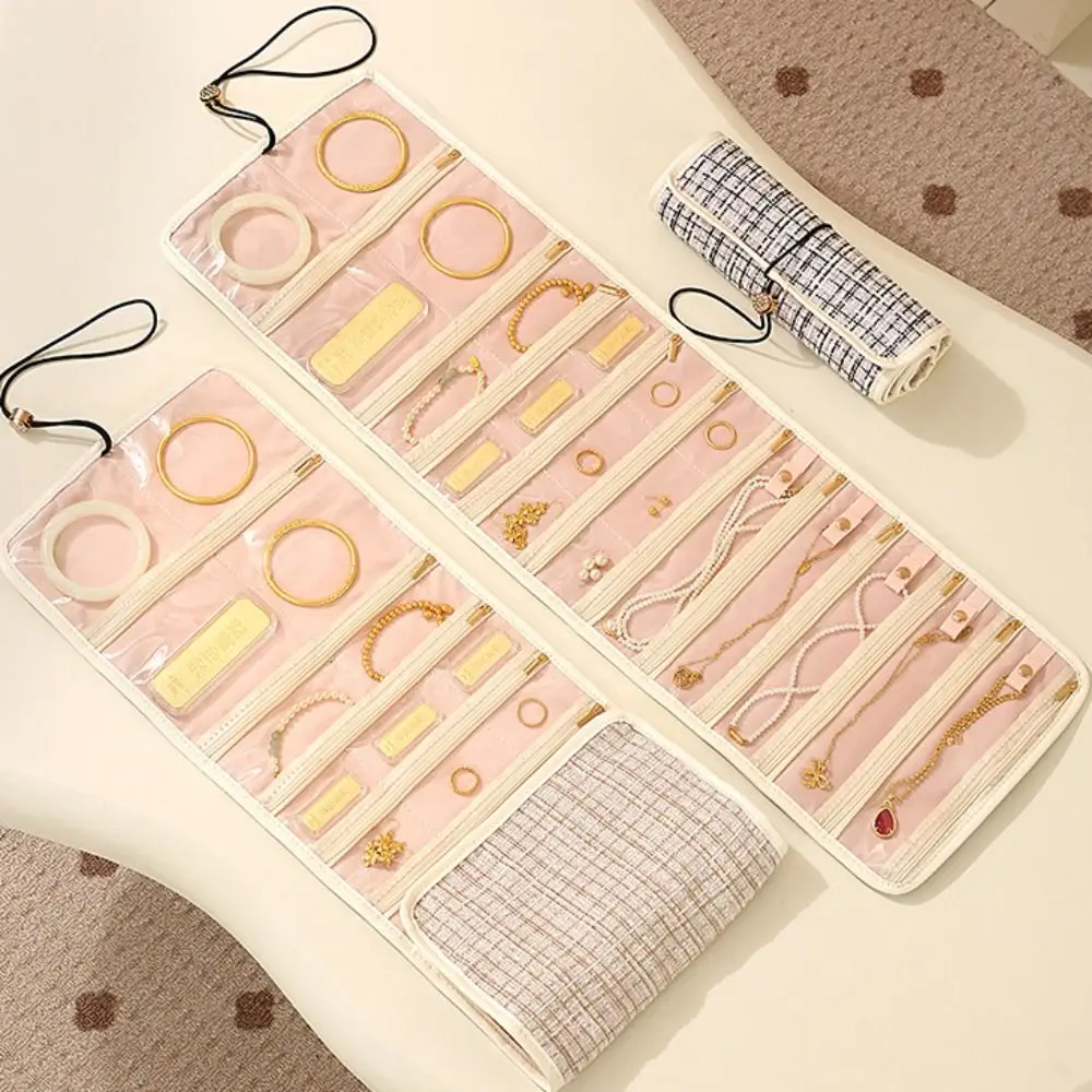 

Foldable Travel Jewelry Storage Box Multi-layer Roll Style Jewelry Case Organizer Zipper Closure Jewelry Storage Bag