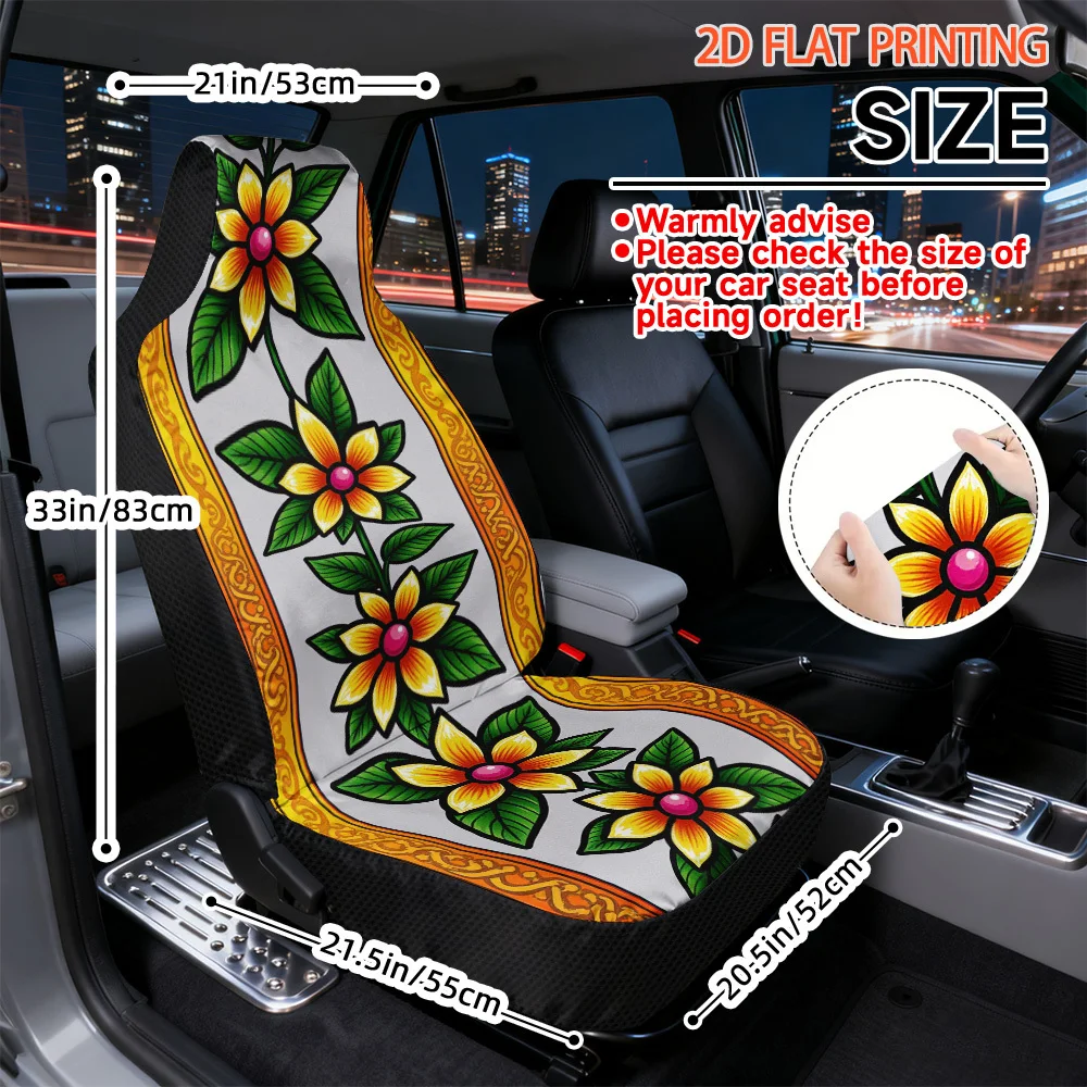 2D Flat Printing, 2pcs Floral Geometric Design Car Seat Covers, Practical Gift Idea For Drivers And Car Owners, Easy To Install