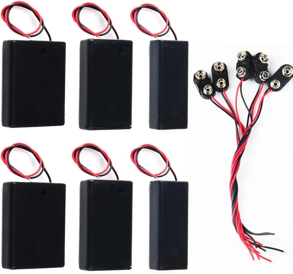 11PCS Assorted AAA Battery Holder Kit with On/Off Switch: 2x2S,2x3S,2x4S (3V to 6V) +5X 9V I-Type Snap Connector with 15cm Leads