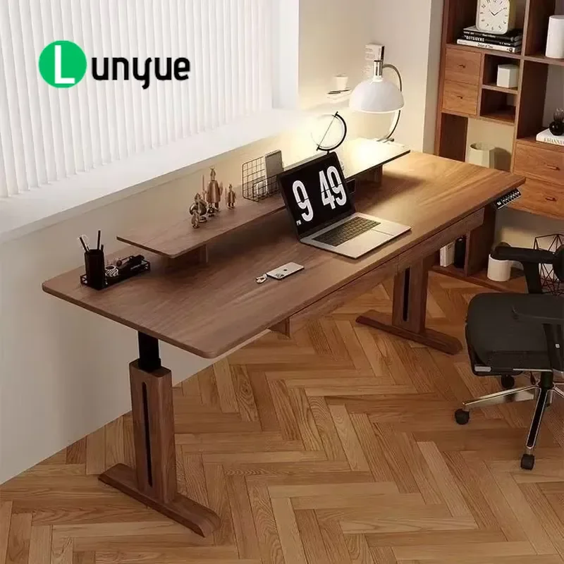 North American Black Walnut Solid Wood Office Desk Modern Design Electric Lift Smart Standing Computer Work Station with