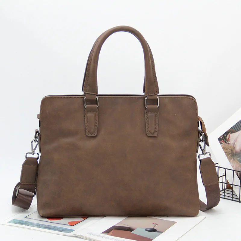 PU leather men's handheld briefcase 13 inch computer storage shoulder bag simple waterproof crossbody bag