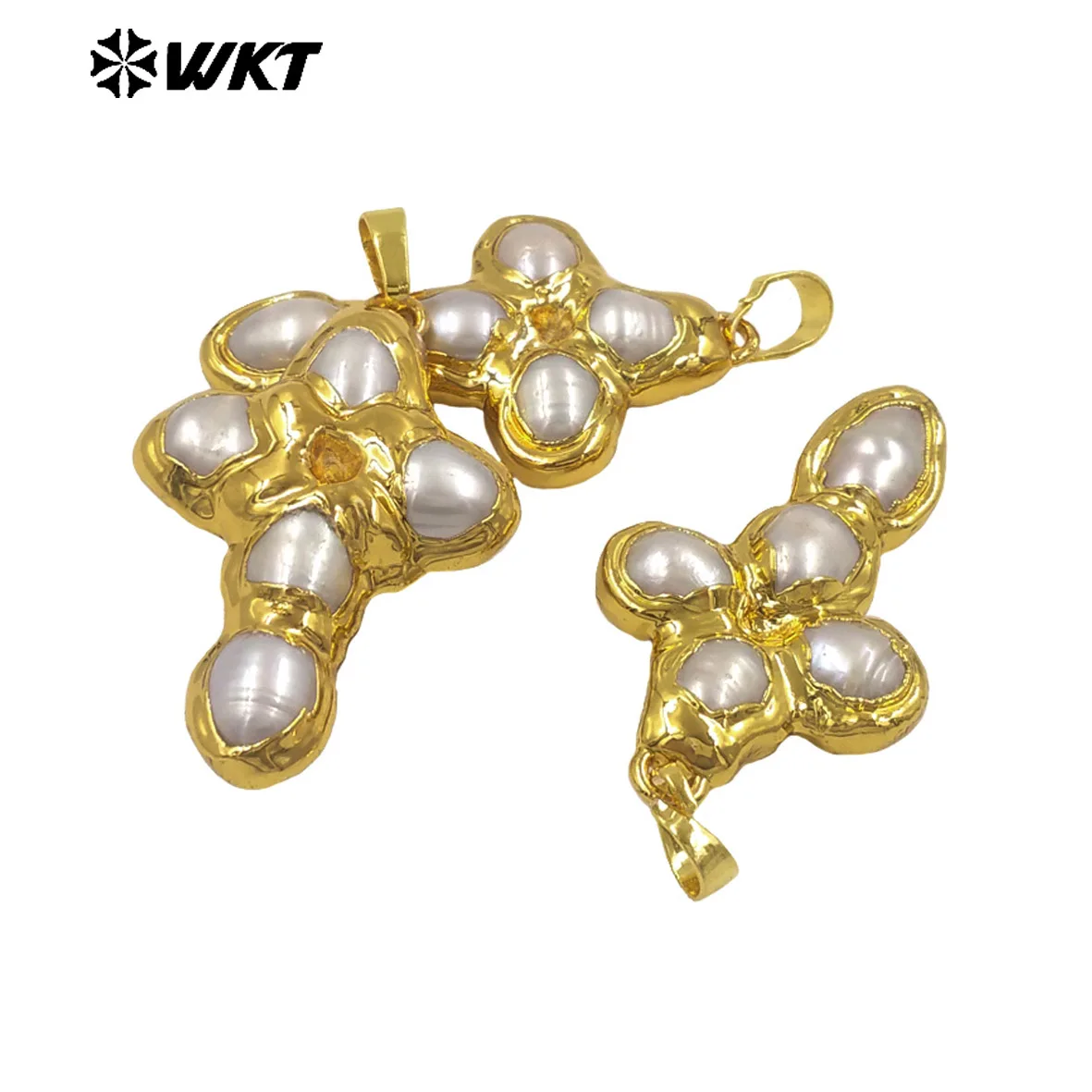 

WT-JP436 New Style Natural Freshwater Pearl Connected Pendant With 18k Real Gold Plated For Friends Daily Dressing ACC
