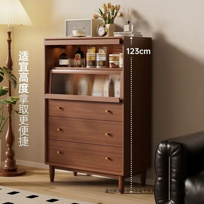 Yifubao solid wood bucket cabinet floor storage locker integrated Japanese magazine cabinet glass storage living room dining