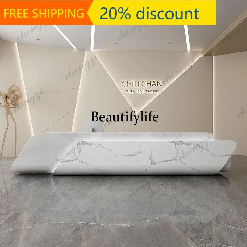 132 White Clinic Reception Desks Counter Restaurant Arched Classic Reception Desk Clothing Luxury Empfangs Theke Office Furnitur