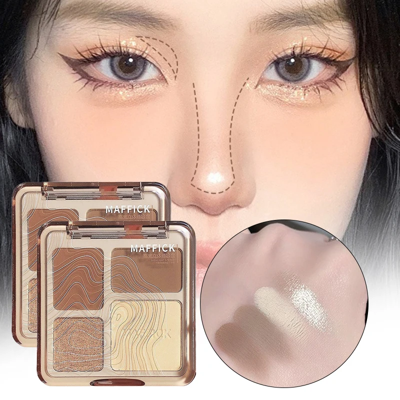 4-Color كونتور تسليط الضوء على لوحة إصلاح بيرليسسينت ماتي السلس دائم ثلاثية الأبعاد الأنف الظل الوجه تسليط الضوء على سطع كونتور ماكياج
