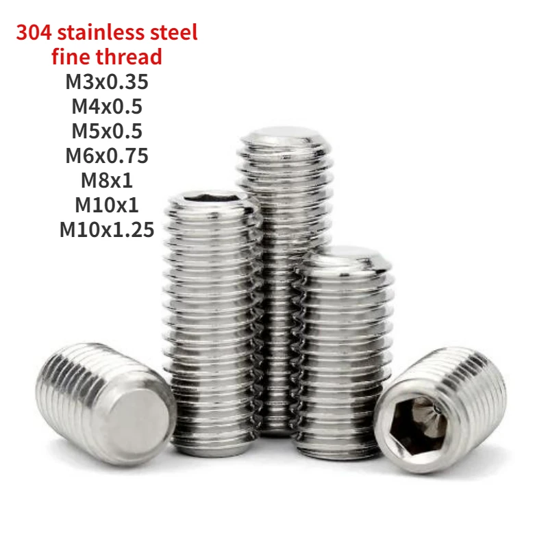 20/50/100 Stuks Fijne Draad M3 M4 M5 M6 M8 M10 Din913 304 Roestvrij Zeskant Socket Vlakke Grub Kop Bout Set Schroef
