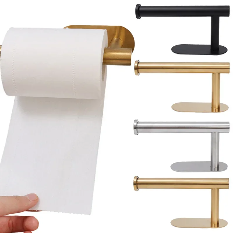 Self Adhesive Toilet Paper Holder Gold Stainless Steel Wall Mount No Punching Tissue Towel Roll Dispenser Bathroom Paper Hooks