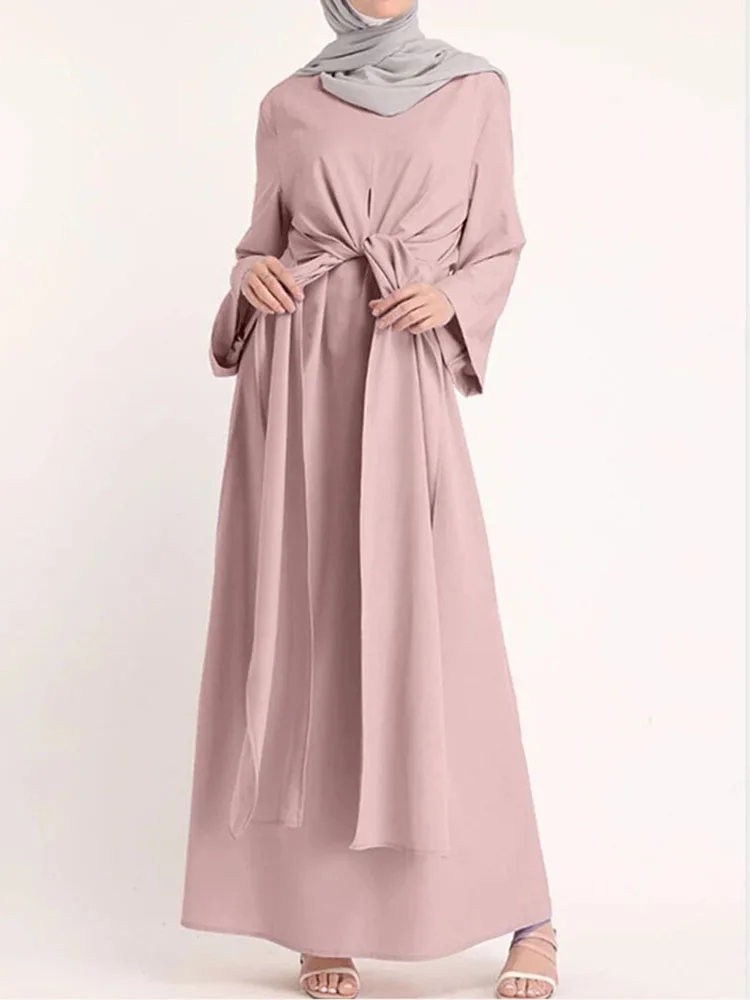 

Elegant New Muslim Abaya Vintage Solid Daily High-Waisted Pullover Dress For Women Dubai Turkey Islam Oversized Ladies Robes