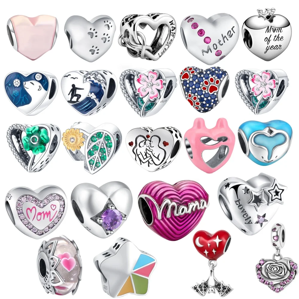 

Original 925 Sterling Silver Love Heart Leaves Design Beads DIY Charms Bracelet Fit Women Girl Fashion Jewelry Accessories Gift