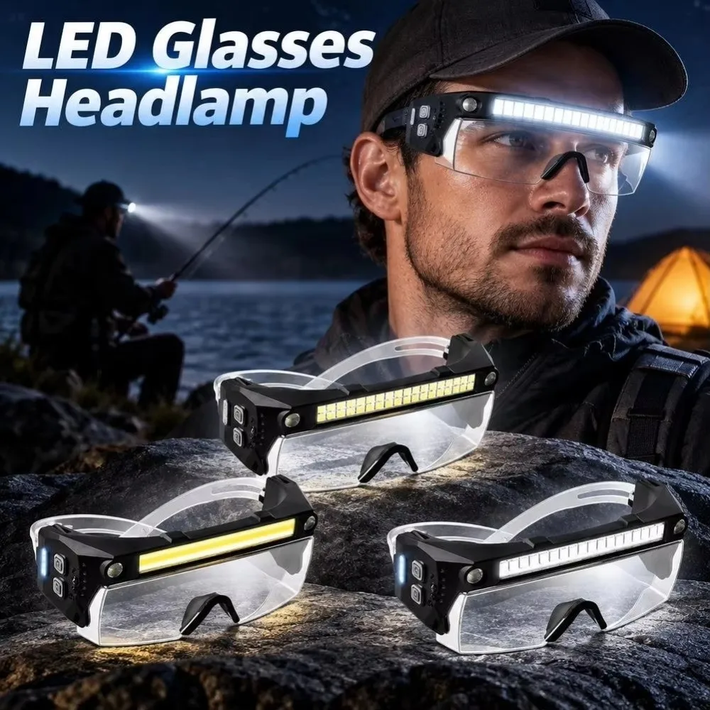Safety Headlamp Glasses Waterproof Rechargeable Wave Sensor Headlamp Ultra Light Bright Lights LED Glasses Headlights Repair
