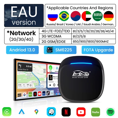 MMB Max 5.0 Smart Box беспроводный CarPlay Android Auto AI Box Android 13 TV Box QCM6225 8 + 128G TF 256G разделенный экран WiFi CarPlay Android Auto Adapter Поддержка YouTube Nexflit IPTV