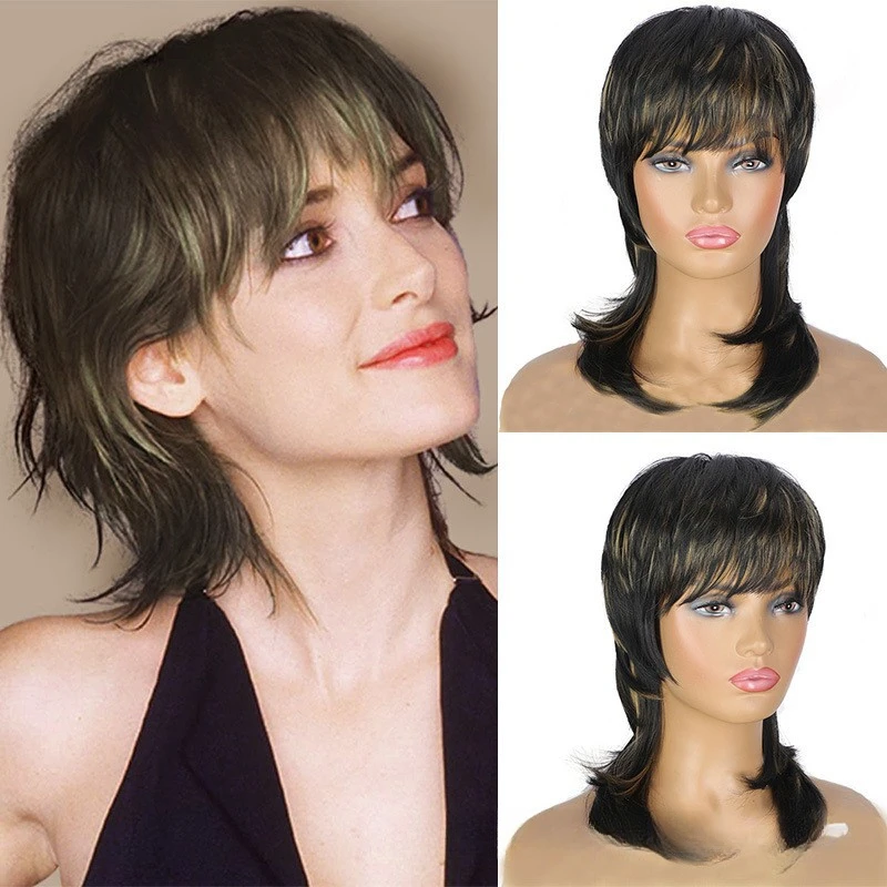 Popular wolf tail bangs women's anti curling  synthetic headband wigs