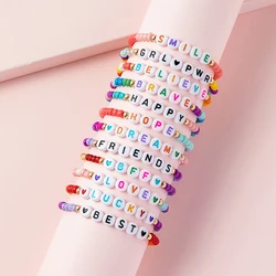 12Pcs Teens Women Girls Colorful Positive Energy Letters Courage Words Candy Color Beaded Bracelet DIY Jewellery