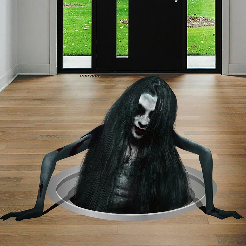 

3D Floor Wall Stickers Scary Ghost Halloween Removable Interior Decoration Scary Atmosphere Bar Party Spooky Decoration Props