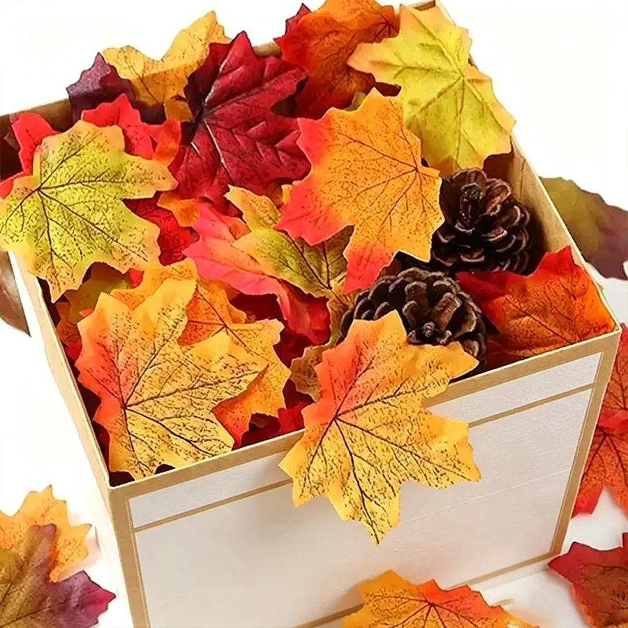 100/200/300pcs Simulated Maple Leaf Photography Props Autumn Thanksgiving Halloween Home Wreath Maple Leaves Vine Decoration