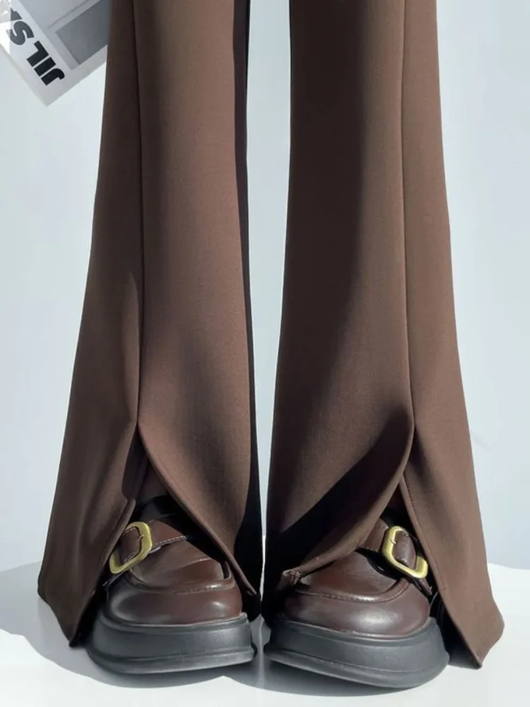 

Женские зимние утепленные брюки-клеш цвета хаки с высокой талией, драпировкой и разрезами, повседневные прямые брюки для офиса и города