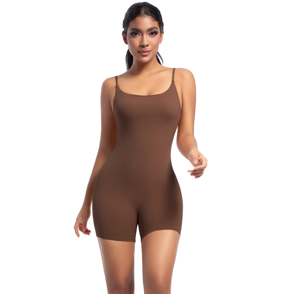 Hochfester Trainings-Stretch-Bodysuit für Frauen, Einteiler, schnelltrocknend, Hüft-Push-Up, Fitness-Shorts, Träger-Jumpsuit – Detail 27