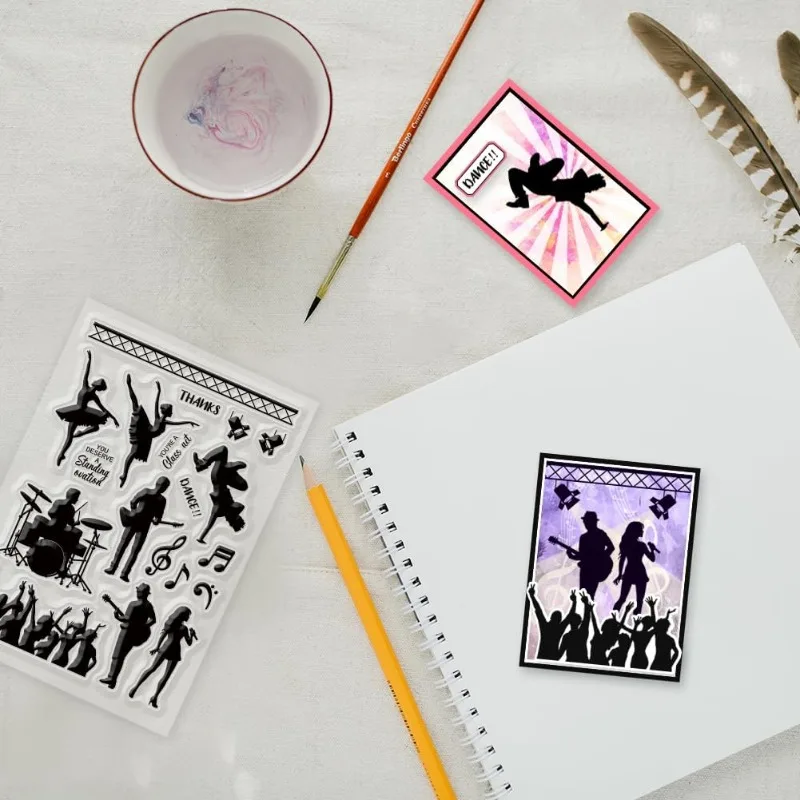 1Sheet Dance Rock Silhouette Ballet Dance Clear Stamps for Cards Making Singing and Dancing Clear Stamp Seals Transparent Stamps