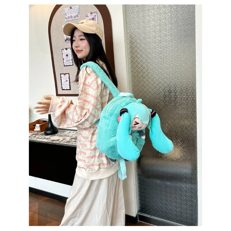 Hatsune Miku New Cute Kawaii Pain Bag Squinting Plush Cartoon Bag Doll Backpack Large Capacity Backpack School Bag Holiday Gift