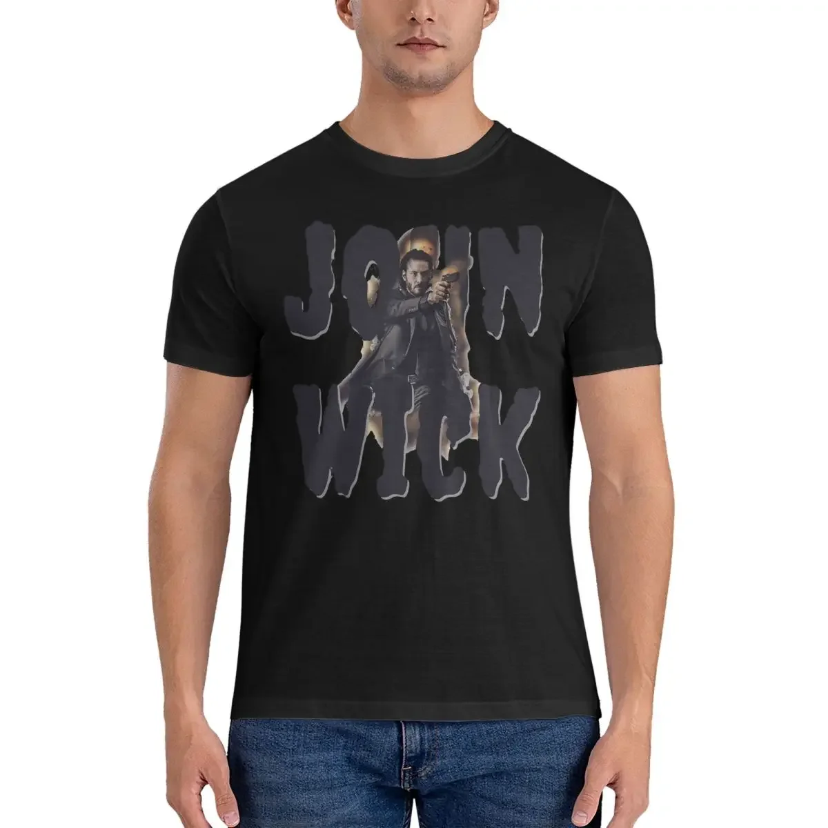 Fan Art Men's T Shirt J-John Wick Novelty Tees Short Sleeve Round Collar T-Shirt 100% Cotton 4XL 5XL Tops