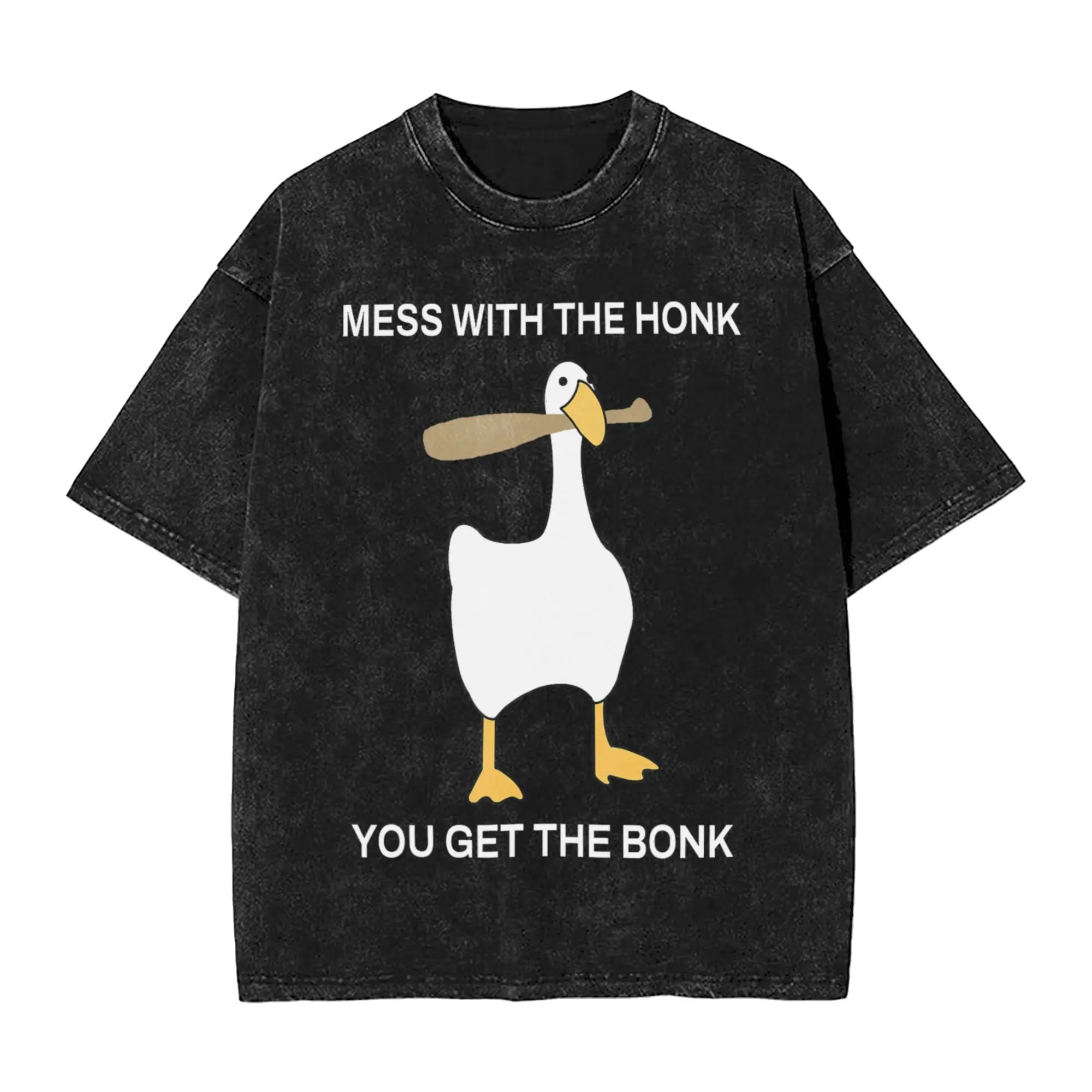 Mess with The Honk You Get The Bonk Meme Goose Washed T Shirt Streetwear Hip Hop T-Shirt  Tees for Men Cotton High Street Summer