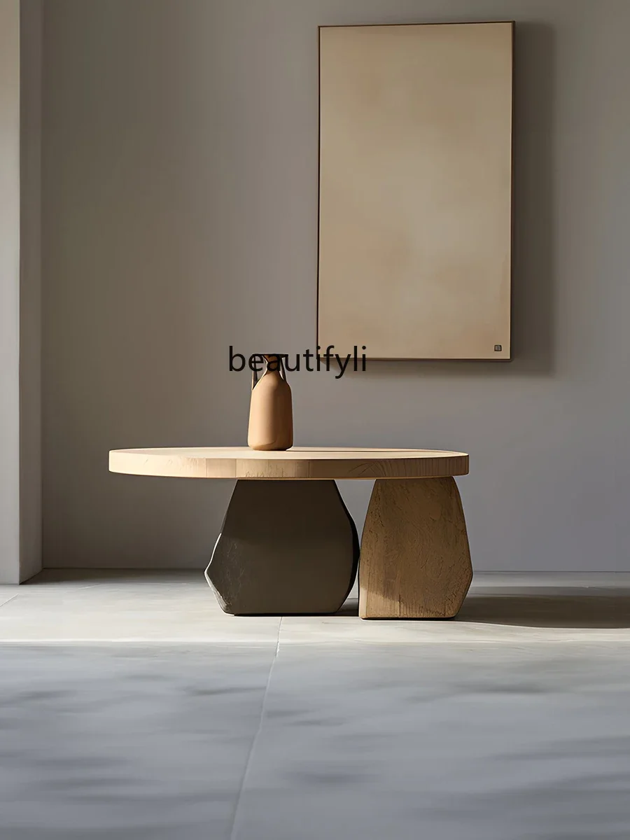 طاولة شاي من الخشب الصلب بتصميم كلاسيكي من Qiji B & B مصممة على الطراز الياباني بتصميم بسيط طاولة شاي فنية عالية الجودة طاولة شاي مستديرة #5