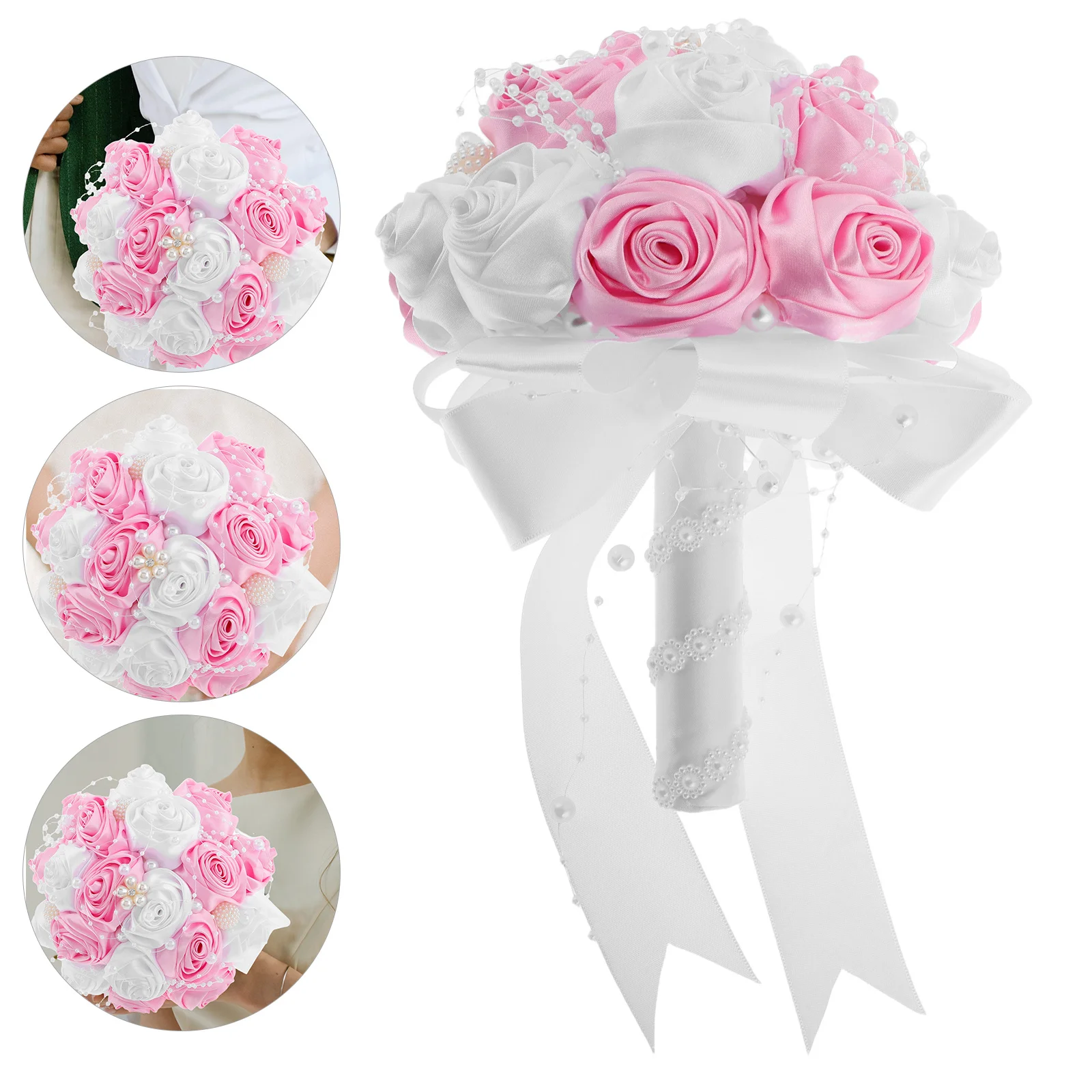 

Round Cloth Bridal Bouquet Artificial Rose Flowers Elegant Wedding Handheld Decor for Bride Ceremony Party Stage Performances