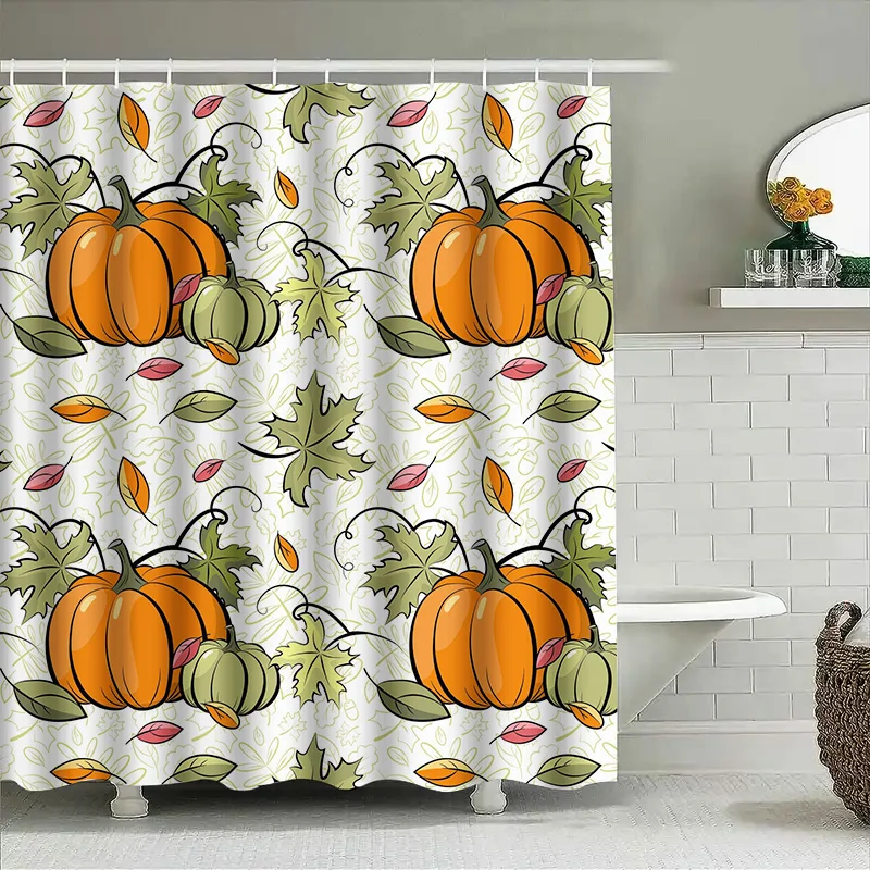 

Tuniu Cartoon pumpkins autumn leaves shower curtain for bathroom decor cute fall design