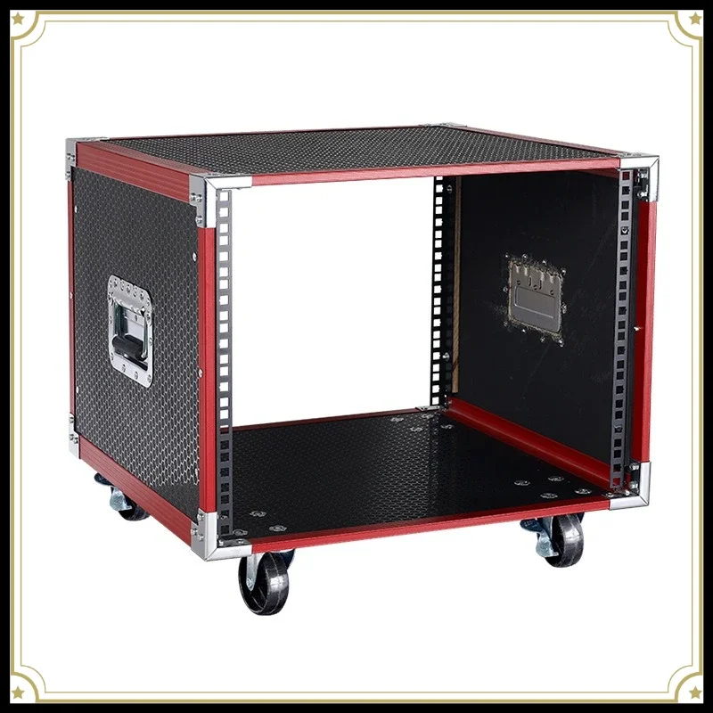10U 12U 16U Shockproof Flight Case Rack, Red Edge Reinforced Audio Equipment Cabinet for DJ Stage, Portable PA System Rack