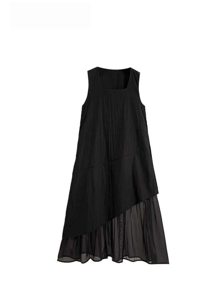 

Summer plus Size Women's Dress Cara CLUB Belted Strap Long Gown Slimming Illusion Two-Piece Design Korean Style High Waist