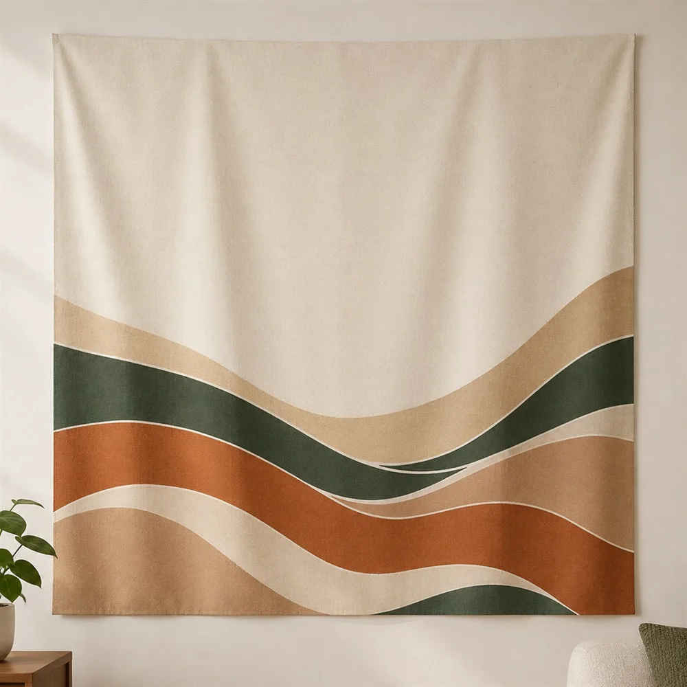 VIKAMA Organic Curves Layered Bands Modern Tapestry Wall Hanging, Aesthetic Modern Room Decor Tapestries for Study Living Room