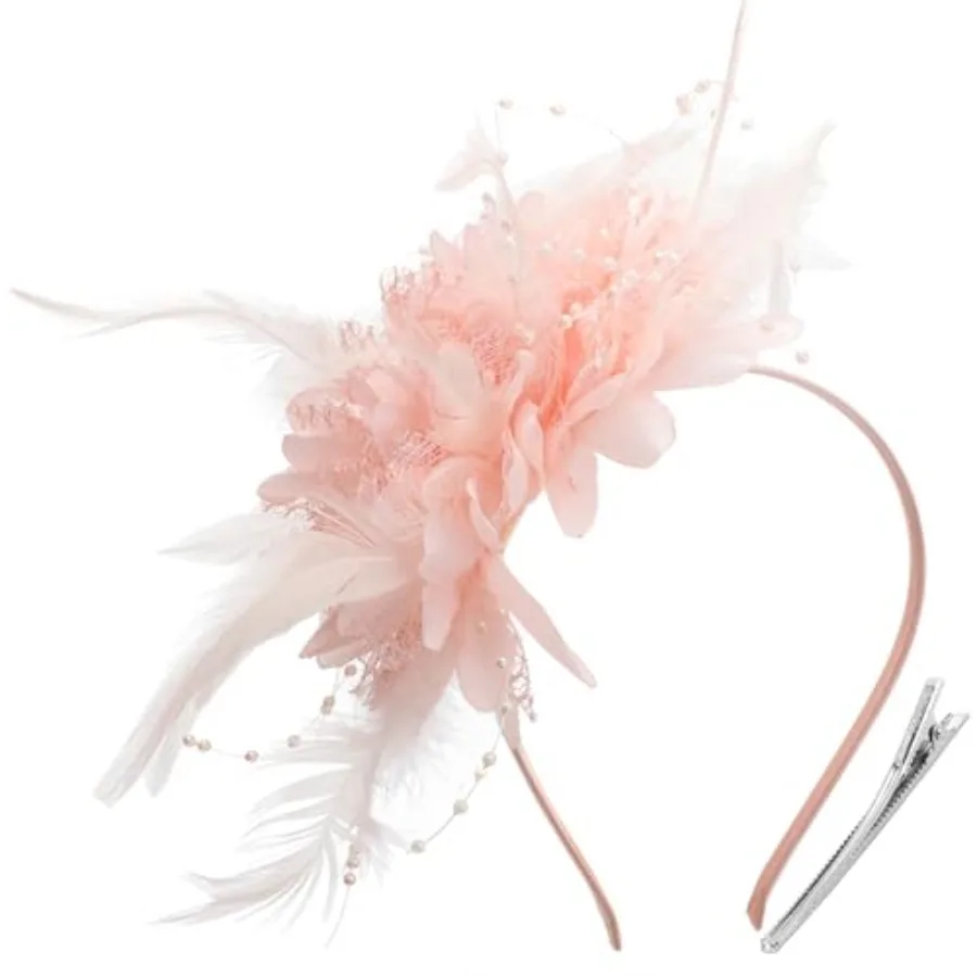 DRESHOW Fascinators Hats for Women Tea Party Fascinator Hats Vintage 50s Headwear Cocktail Wedding Church Derby Hat