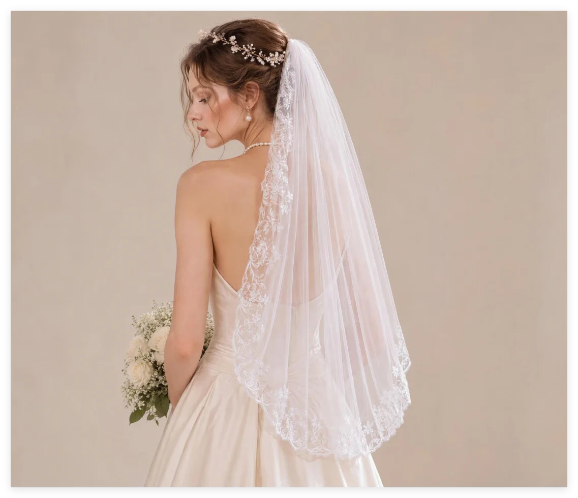 Vintage Wedding Bridal Veil Embroidered Lace Tulle White Ivory Short Long Cathedral Veils With Comb Bride Wedding Accessories