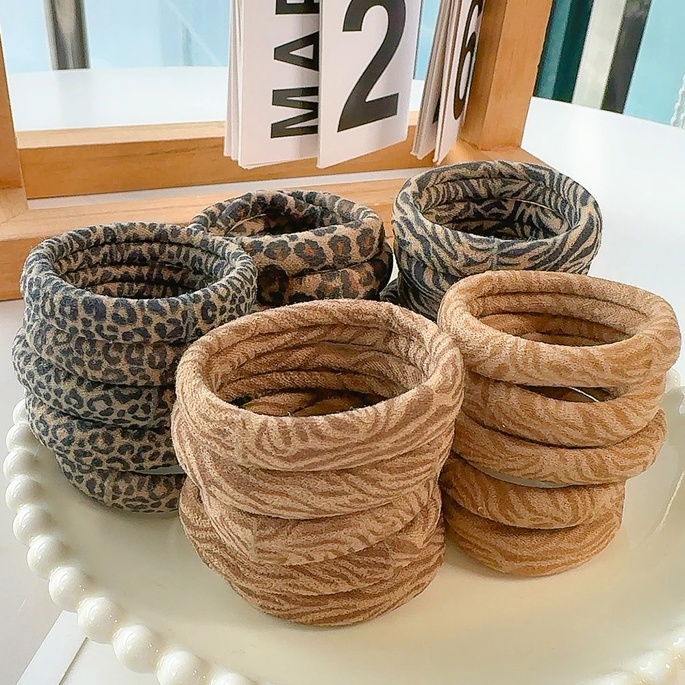 5 sztuk wzór w cętki wysokie elastyczne gumki do włosów Scrunchie krawaty wysoka elastyczność kucyk Holder kobiety dziewczęta gumki do włosów akcesoria linowe — zdjęcie 5