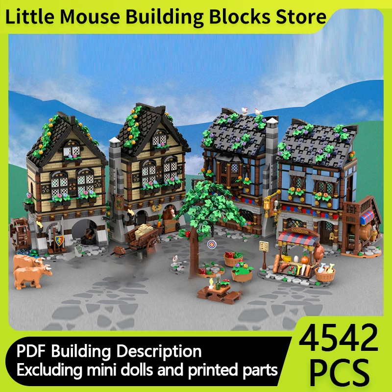 

City Street View Model MOC Building Bricks Medieval Market Village Modular Technology Gifts Holiday Assemble Children Toys Suit